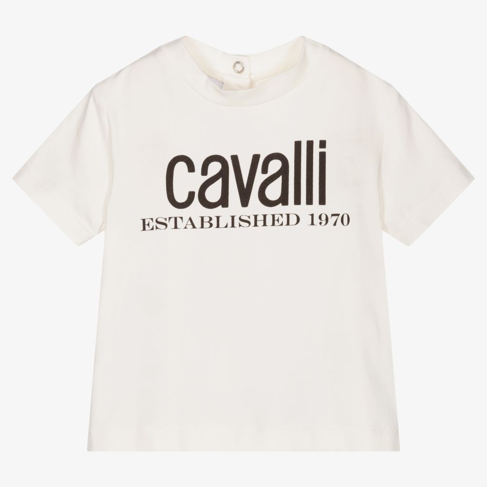 Roberto Cavalli - تيشيرت قطن جيرسي لون أبيض للأطفال | Childrensalon
