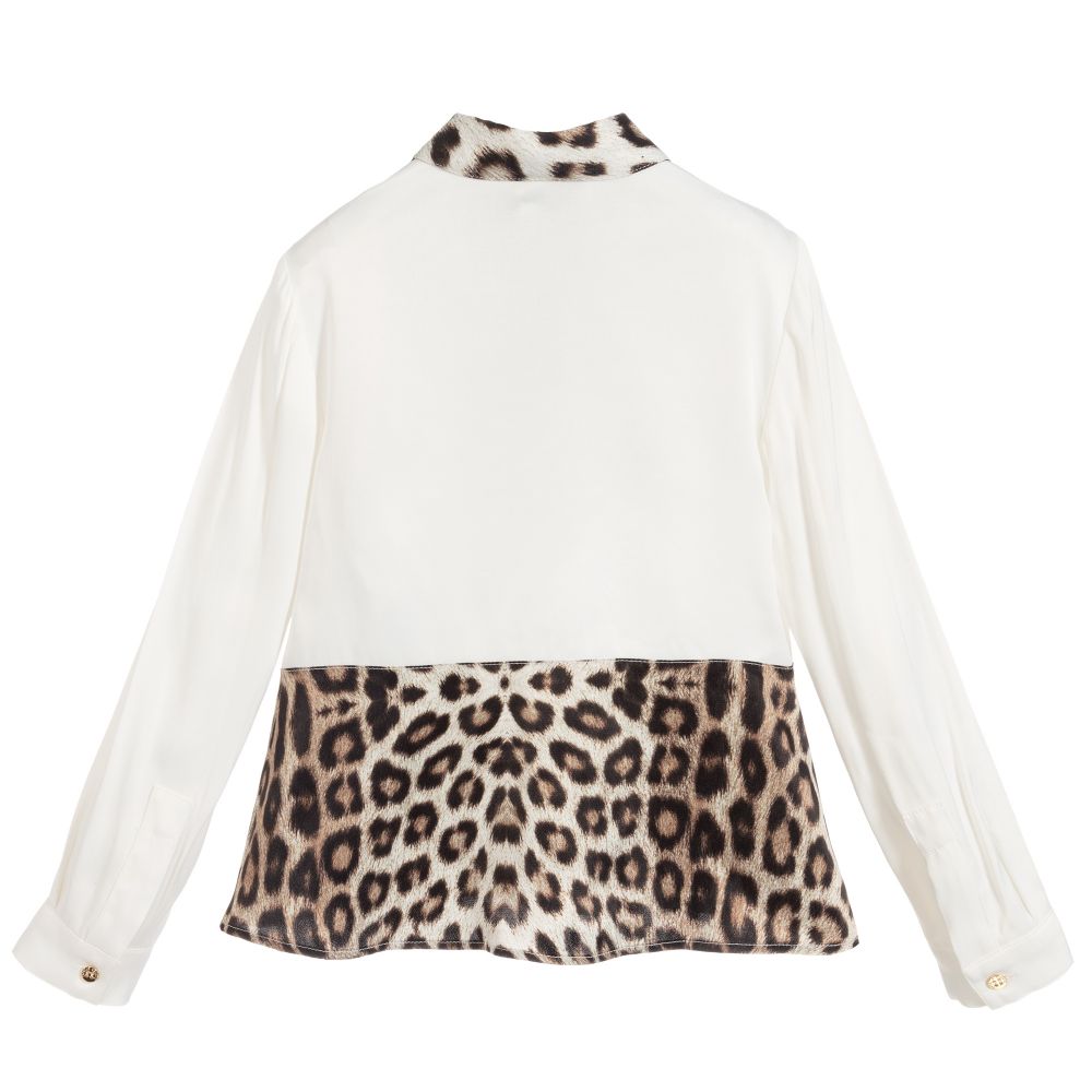 روبرتو كفالي -بلوز فيسكوز لون أبيض بطبعة جلد الفهد | Childrensalon Outlet