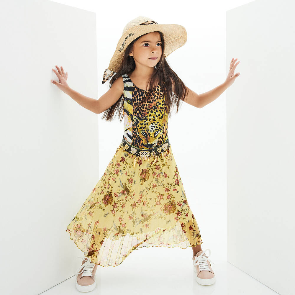 روبرتو كفالي -تنورة شيفون بكسرات لون أصفر | Childrensalon Outlet