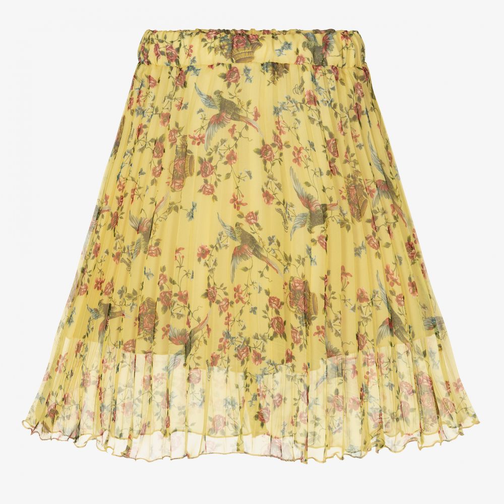 Roberto Cavalli - Yellow Floral Pleated Skirt | Childrensalon