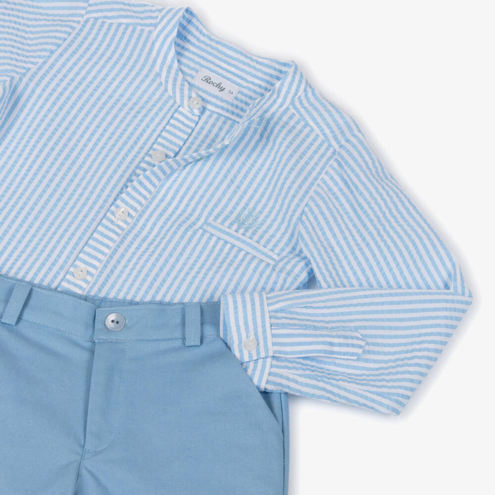 Rochy-Boys Blue Stripe Seersucker Shorts Set | Childrensalon Outlet