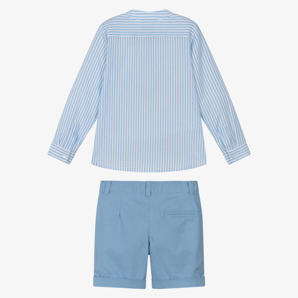 Rochy-Boys Blue Stripe Seersucker Shorts Set | Childrensalon Outlet