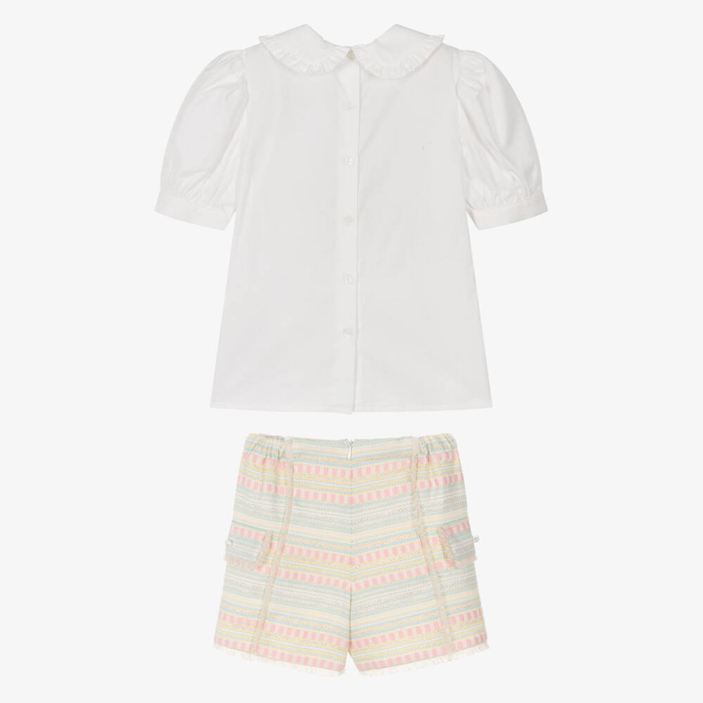 Rochy-Green & Pink Tweed Shorts Set | Childrensalon Outlet