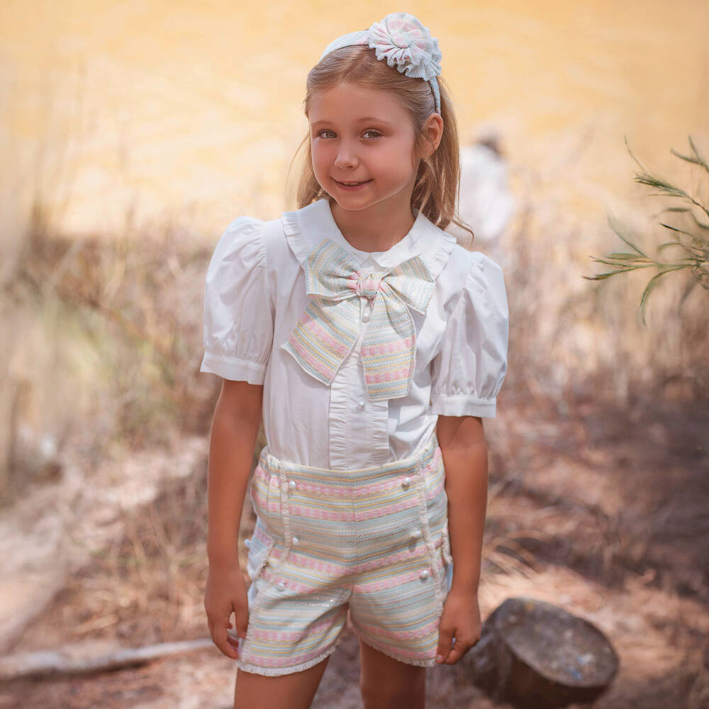 Rochy-Green & Pink Tweed Shorts Set | Childrensalon Outlet