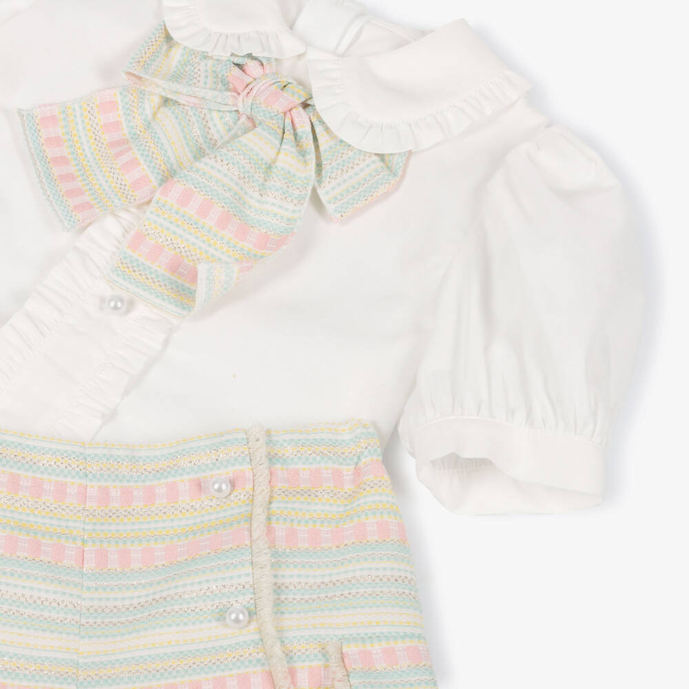 Rochy-Green & Pink Tweed Shorts Set | Childrensalon Outlet