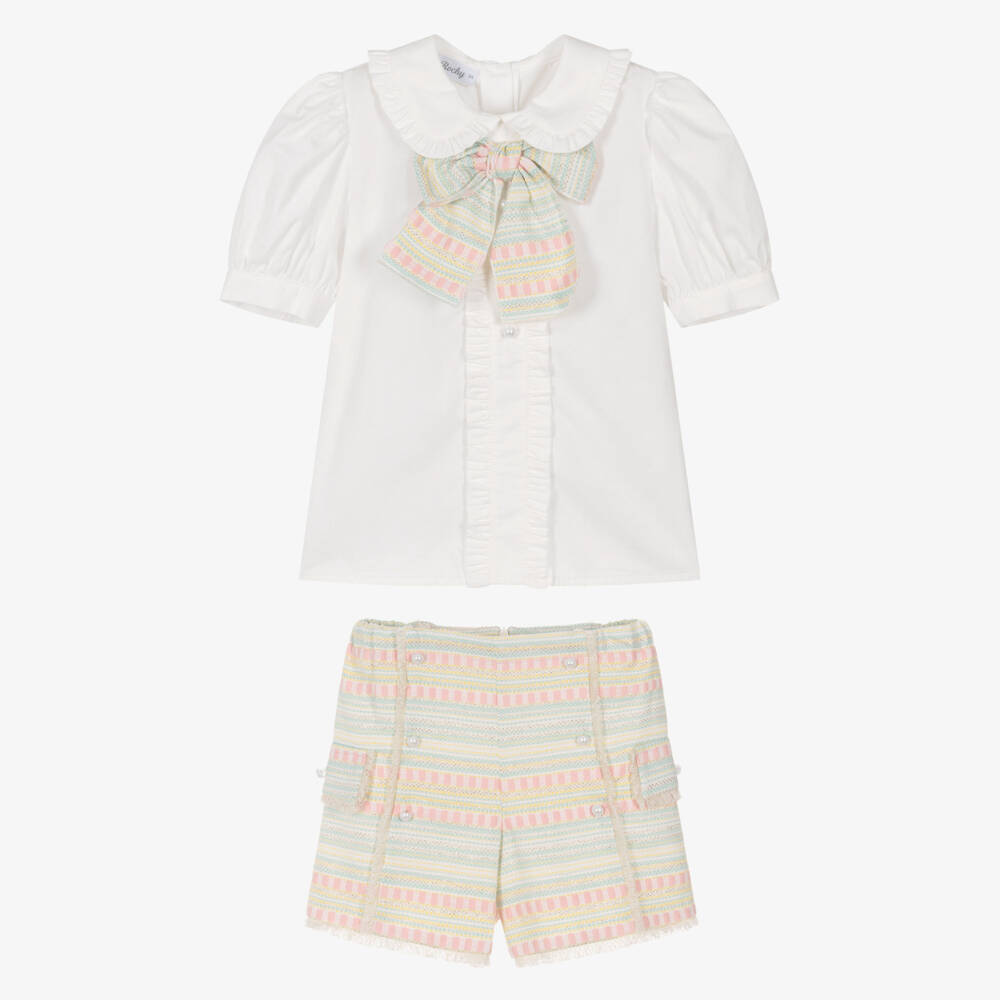 Rochy-Green & Pink Tweed Shorts Set | Childrensalon Outlet