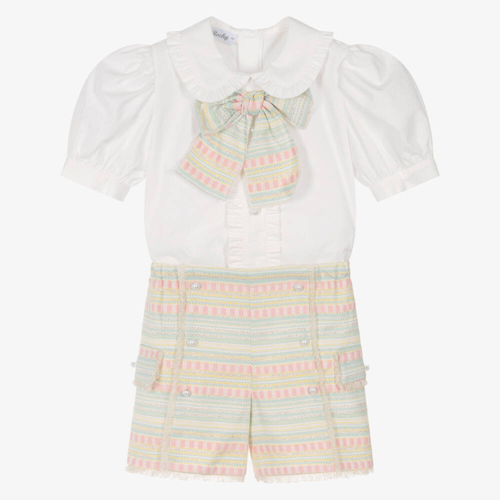 Rochy-Green & Pink Tweed Shorts Set | Childrensalon Outlet