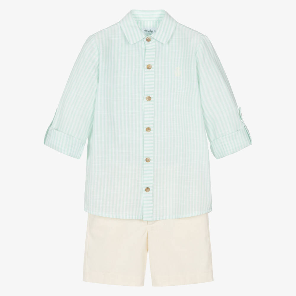 Rochy-Green Stripe Shorts Set | Childrensalon Outlet