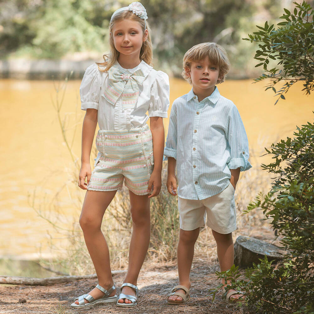 Rochy-Green Stripe Shorts Set | Childrensalon Outlet