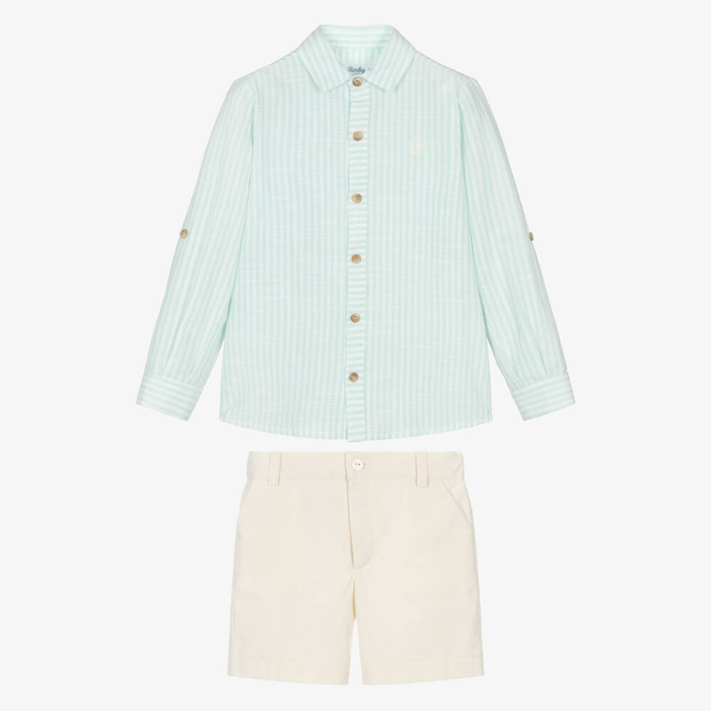 Rochy-Green Stripe Shorts Set | Childrensalon Outlet