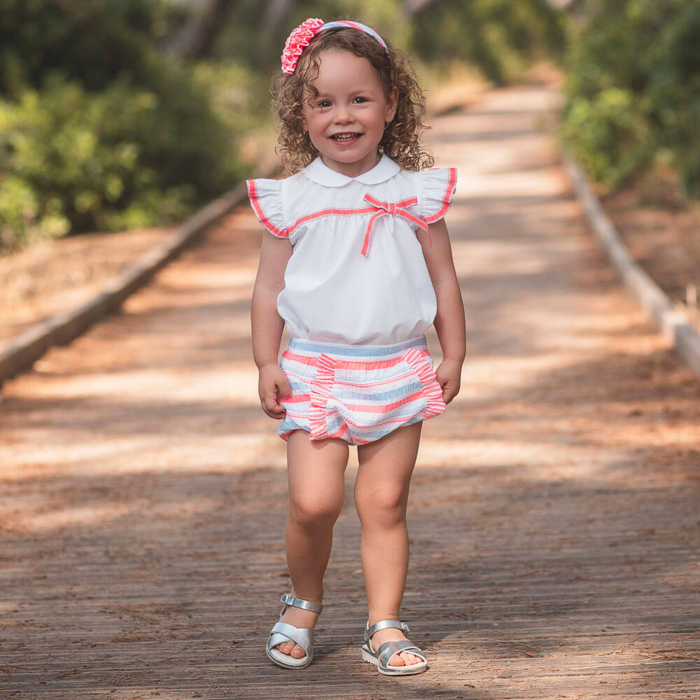 Rochy-Pink & Blue Neon Stripe Shorts Set | Childrensalon Outlet