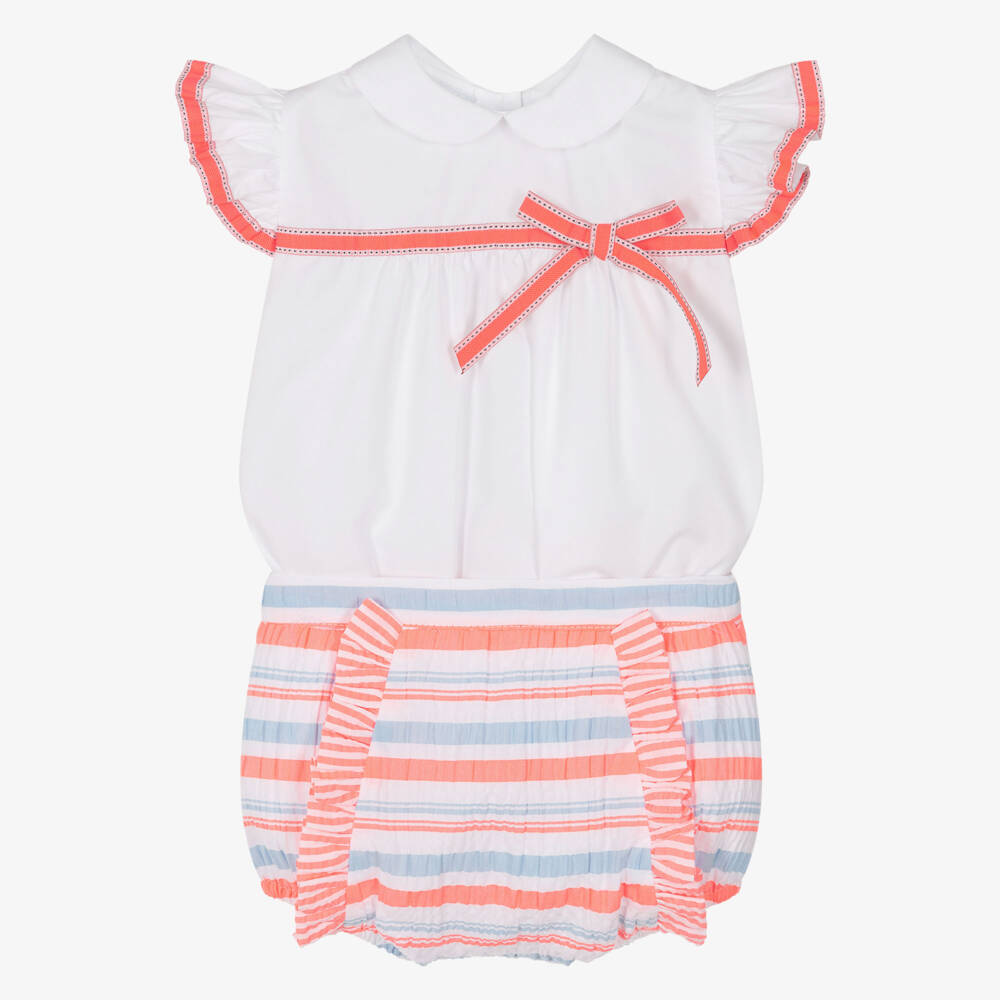 Rochy-Pink & Blue Neon Stripe Shorts Set | Childrensalon Outlet