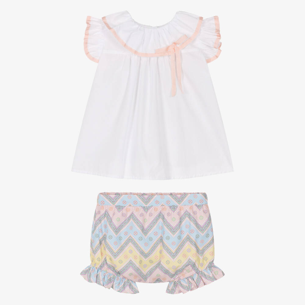 Rochy-Pink & Blue Zig Zag Shorts Set | Childrensalon Outlet