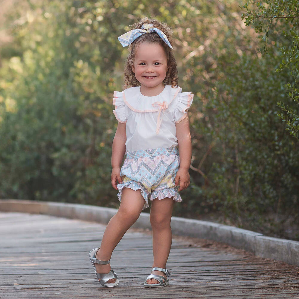 Rochy-Pink & Blue Zig Zag Shorts Set | Childrensalon Outlet