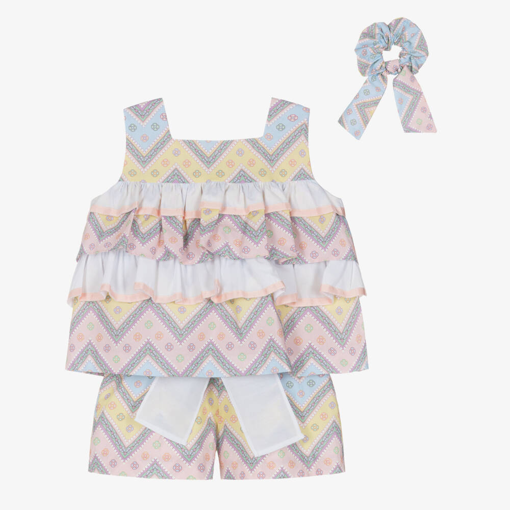 Rochy-Pink & Blue Zig Zag Shorts Set | Childrensalon Outlet