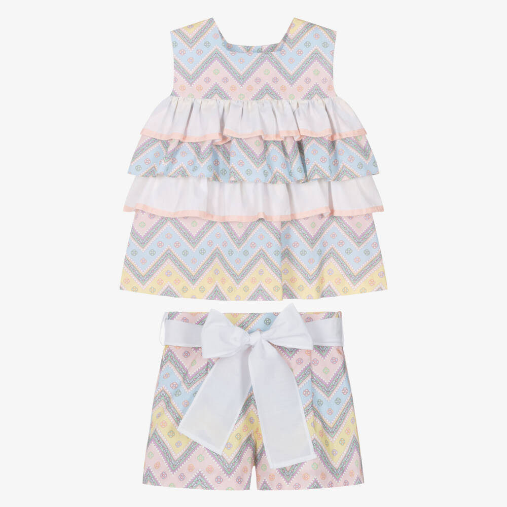 Rochy-Pink & Blue Zig Zag Shorts Set | Childrensalon Outlet