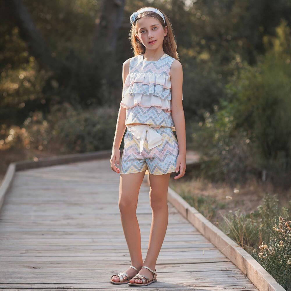 Rochy-Pink & Blue Zig Zag Shorts Set | Childrensalon Outlet