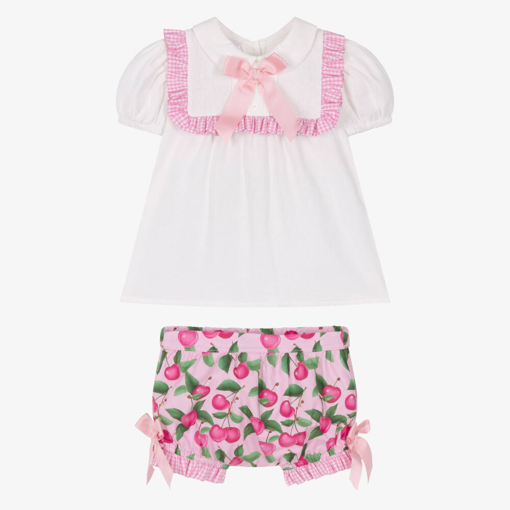 Rochy-Pink Cherries Shorts Set | Childrensalon Outlet