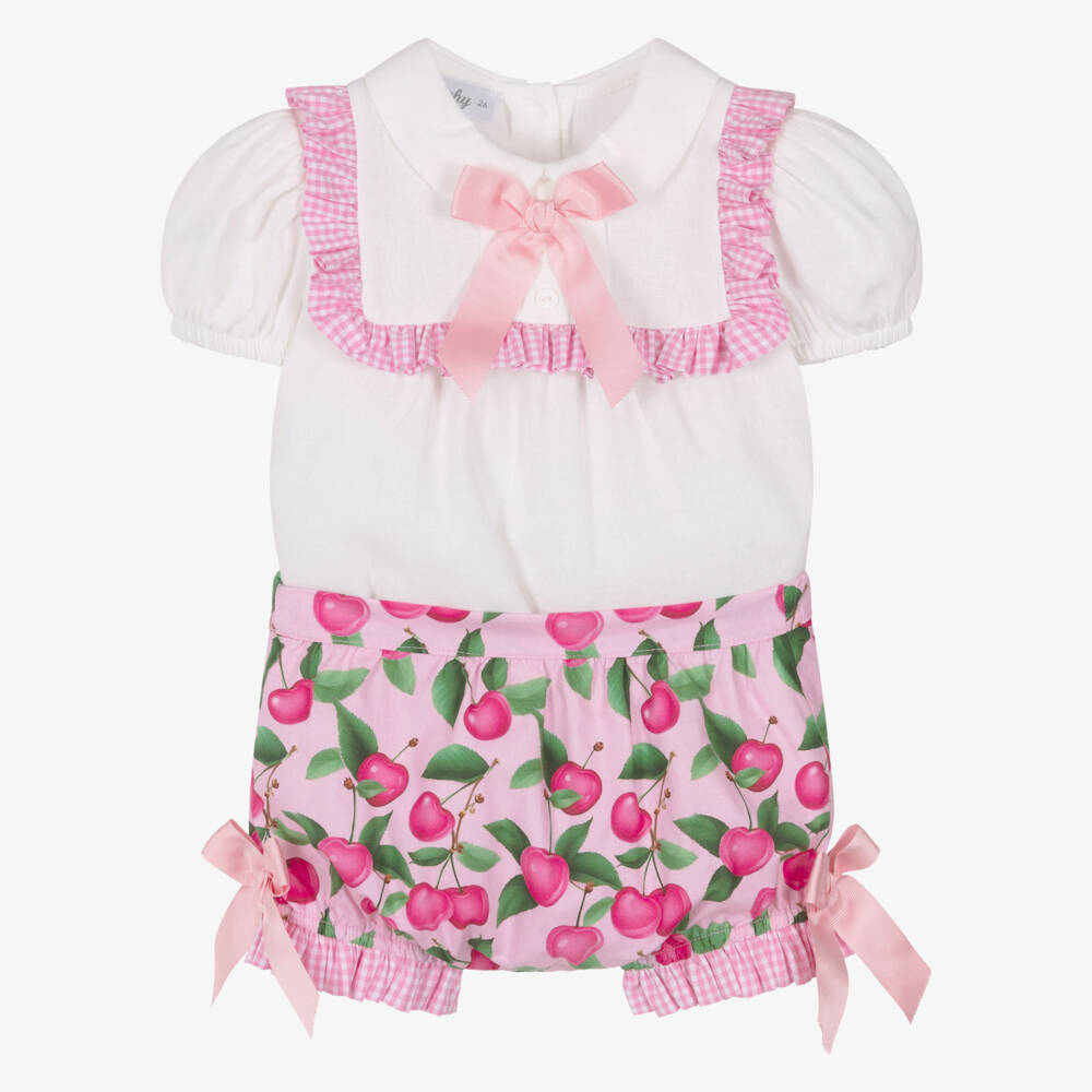 Rochy-Pink Cherries Shorts Set | Childrensalon Outlet