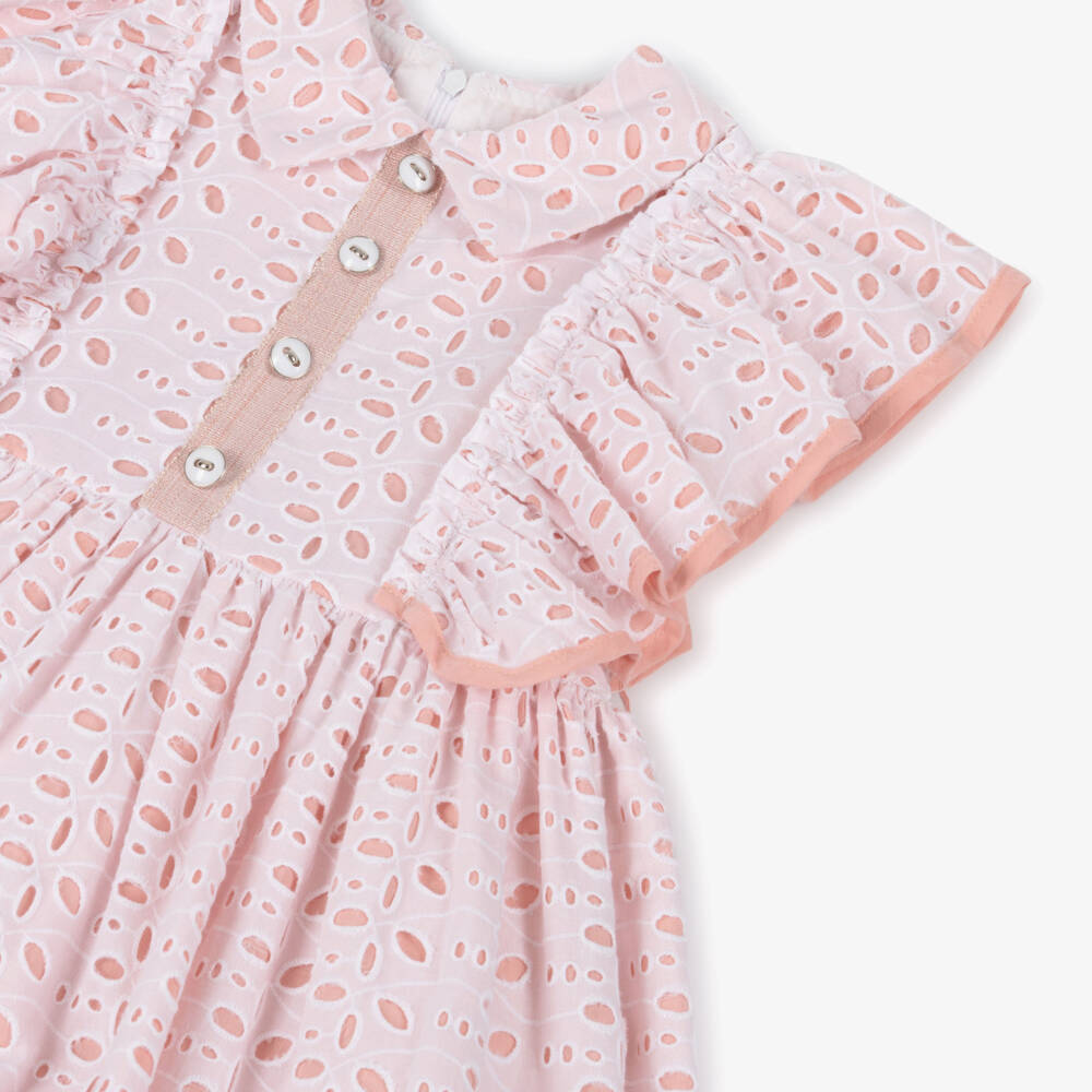 Rochy-Pink Cut Work Ruffle Dress | Childrensalon Outlet
