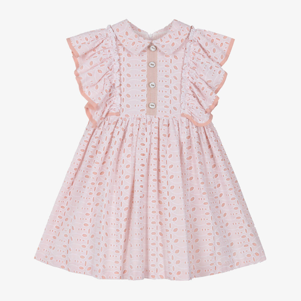 Rochy-Pink Cut Work Ruffle Dress | Childrensalon Outlet