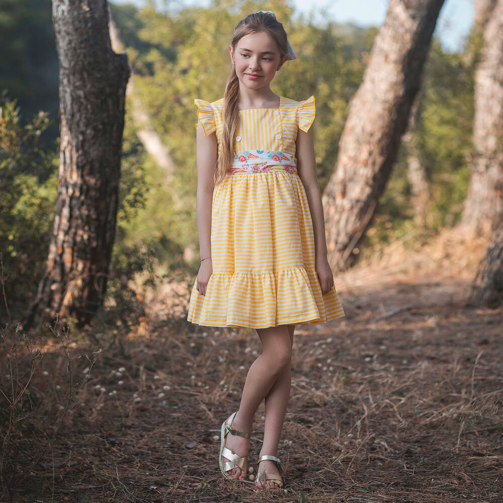 Rochy-Yellow Stripe Belted Dress | Childrensalon Outlet