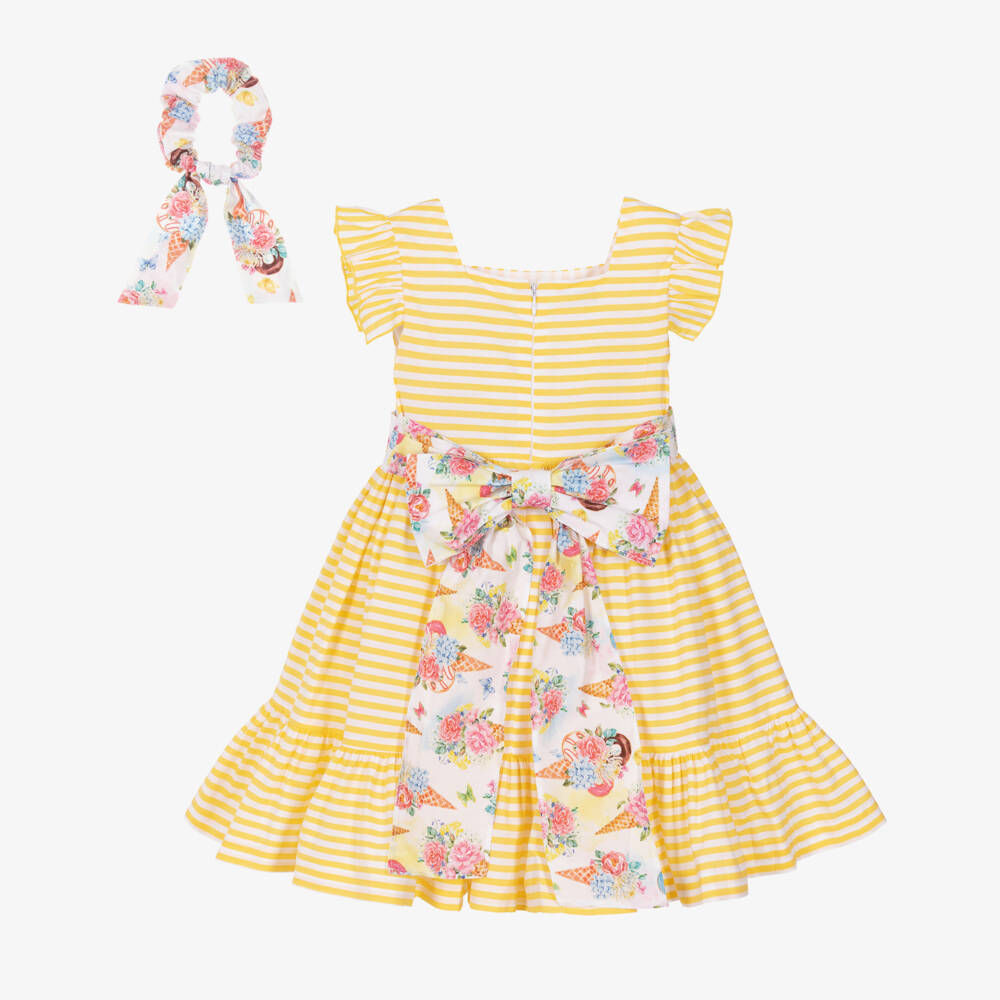 Rochy-Yellow Stripe Belted Dress | Childrensalon Outlet