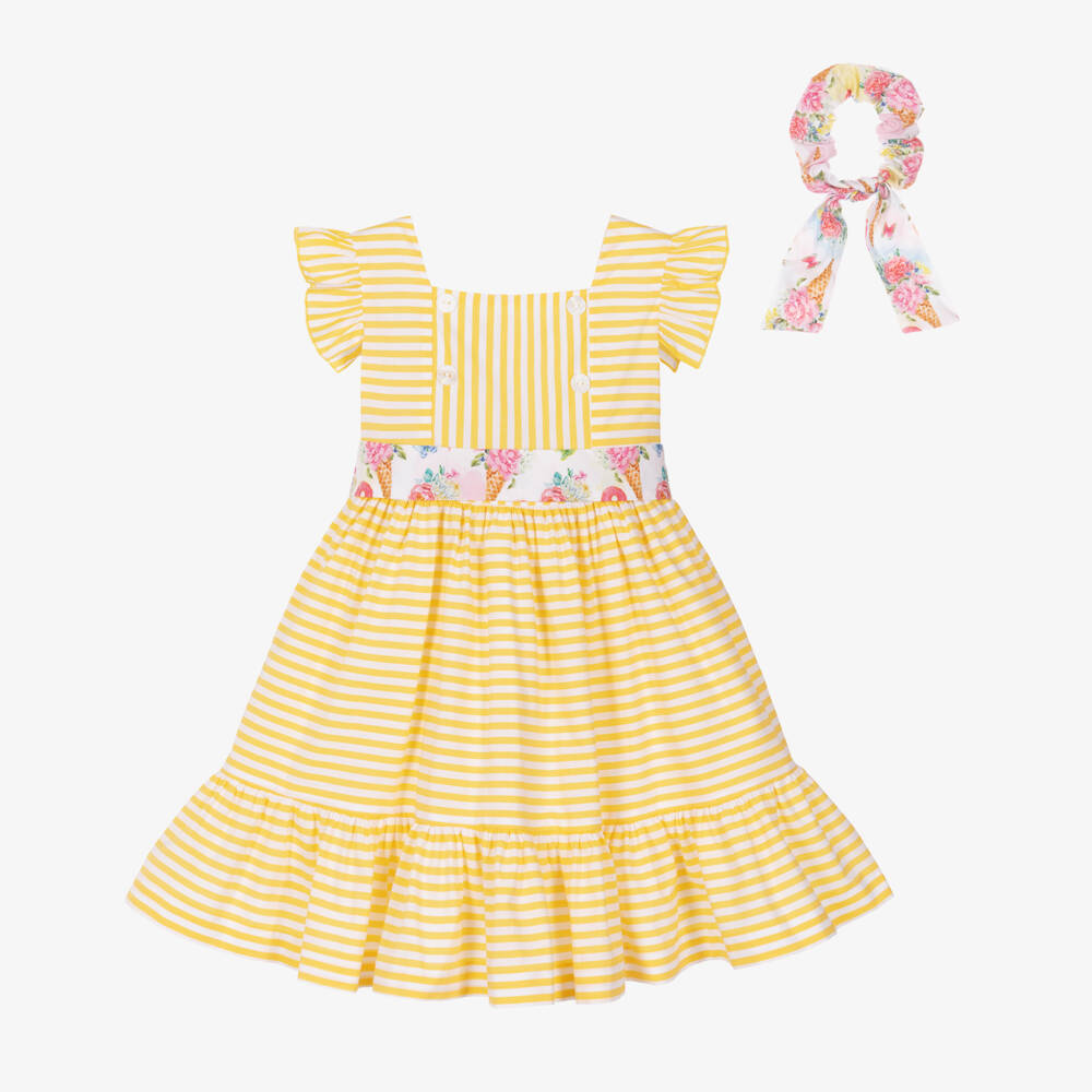 Rochy-Yellow Stripe Belted Dress | Childrensalon Outlet