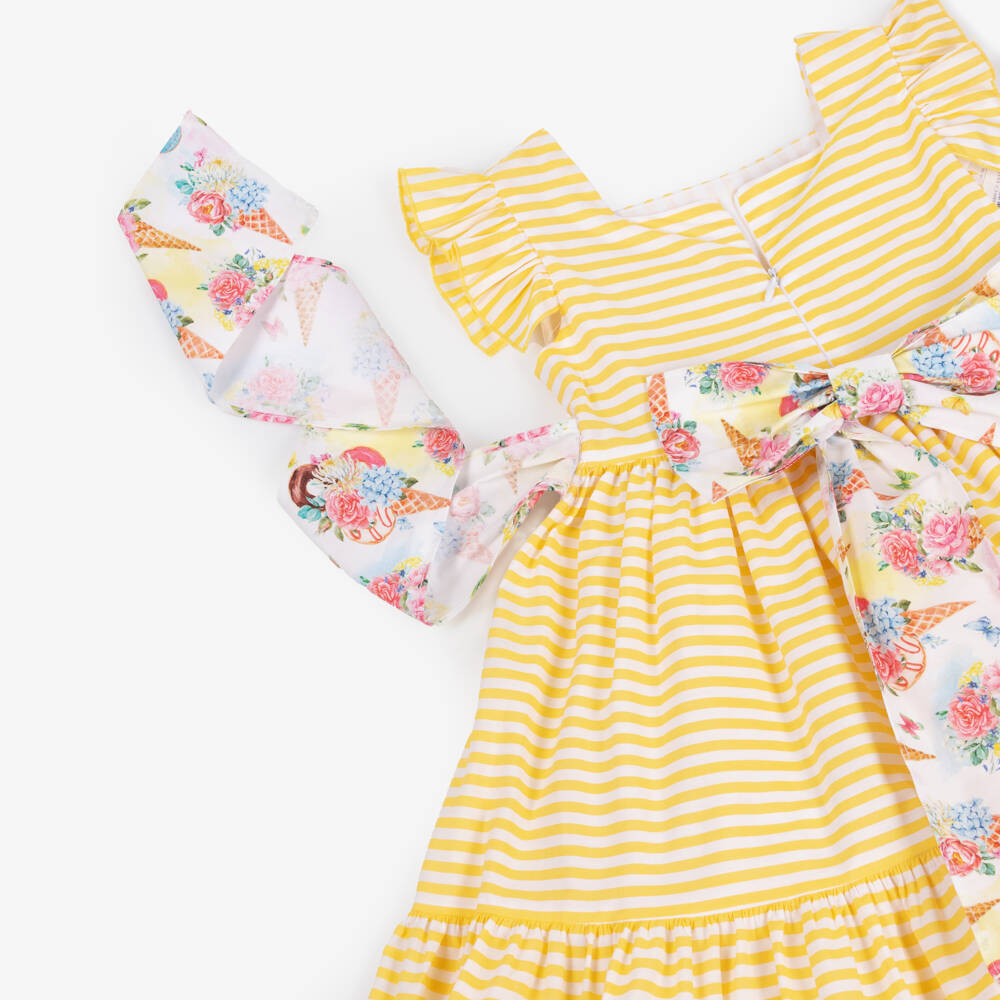 Rochy-Yellow Stripe Belted Dress | Childrensalon Outlet