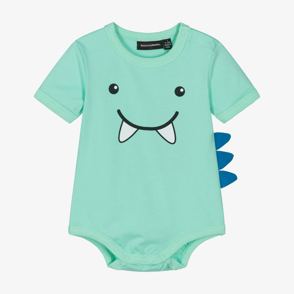 Rock Your Baby-Baby Boys Aqua Green Dino Bodysuit | Childrensalon Outlet