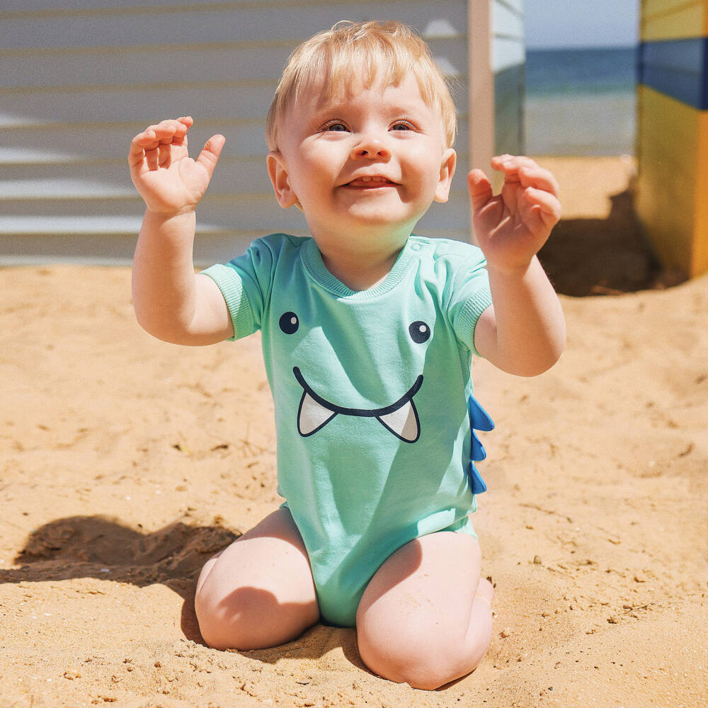 Rock Your Baby-Baby Boys Aqua Green Dino Bodysuit | Childrensalon Outlet