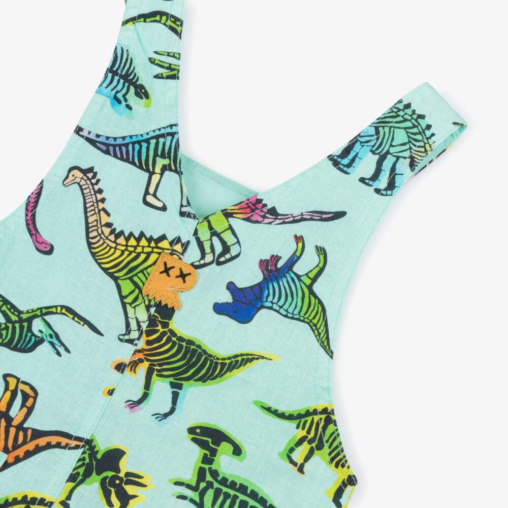 Rock Your Baby-Baby Boys Aqua Green Dino Dungarees | Childrensalon Outlet
