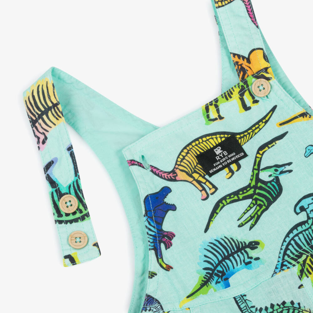 Rock Your Baby-Baby Boys Aqua Green Dino Dungarees | Childrensalon Outlet