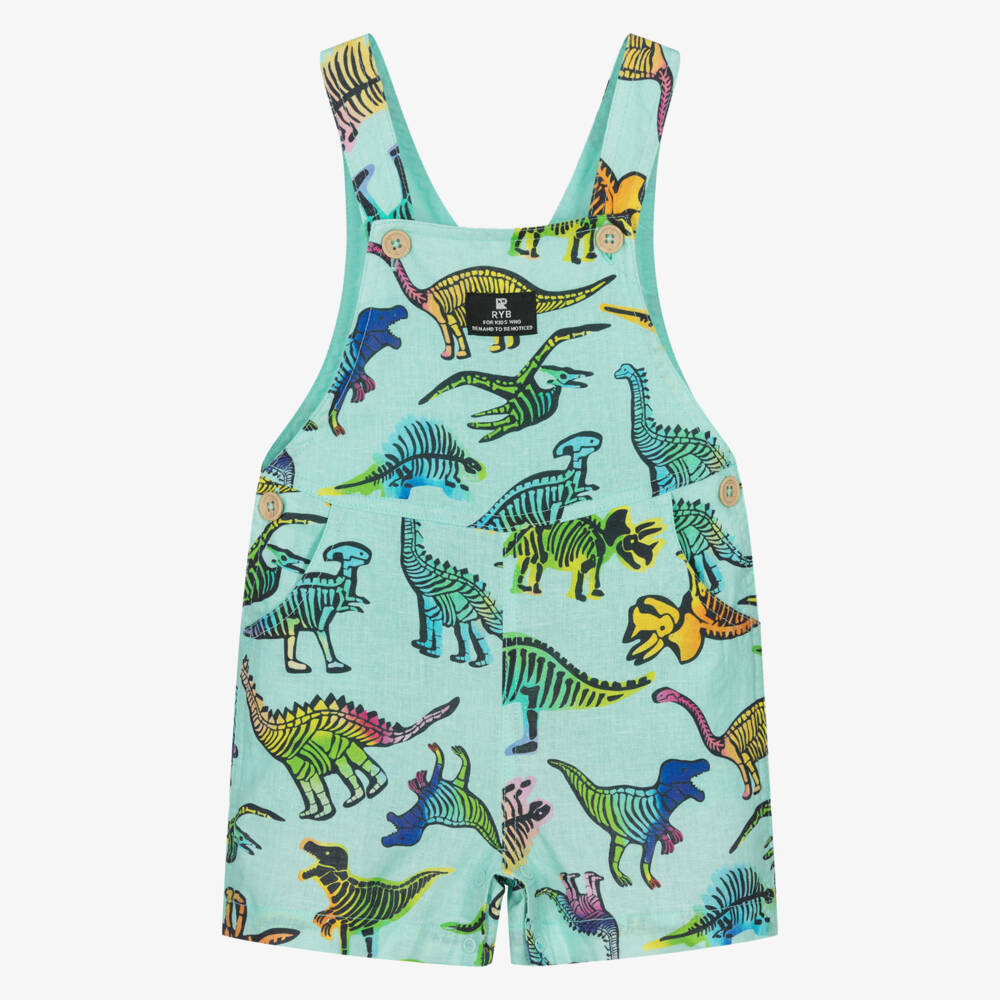 Rock Your Baby-Baby Boys Aqua Green Dino Dungarees | Childrensalon Outlet