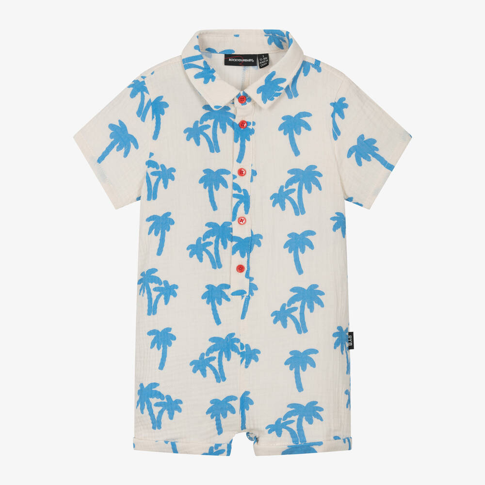 Rock Your Baby-Baby Boys Ivory Cotton Palm Tree Shortie | Childrensalon Outlet
