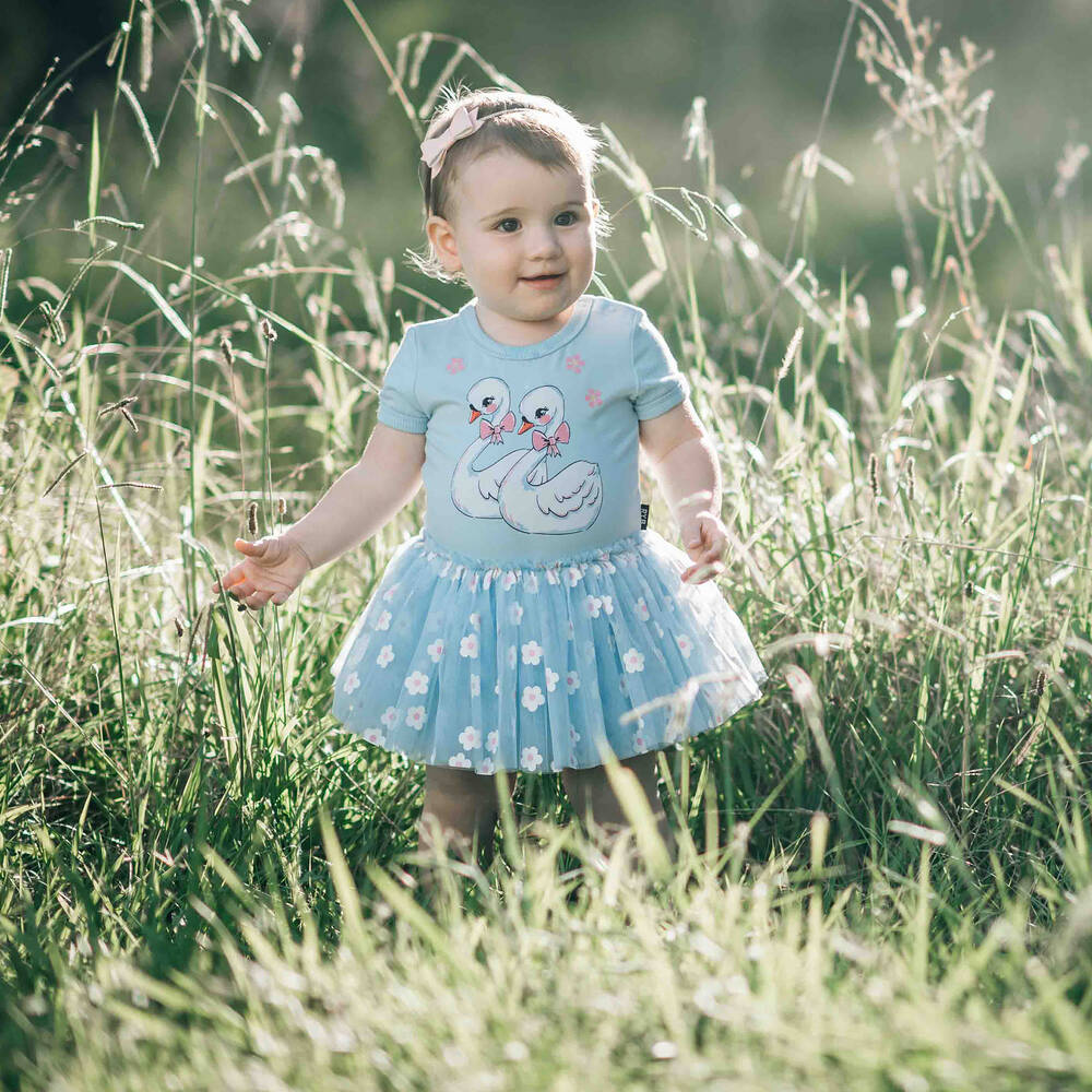 Rock Your Baby-Baby Girls Blue Cotton Swans Dress | Childrensalon Outlet
