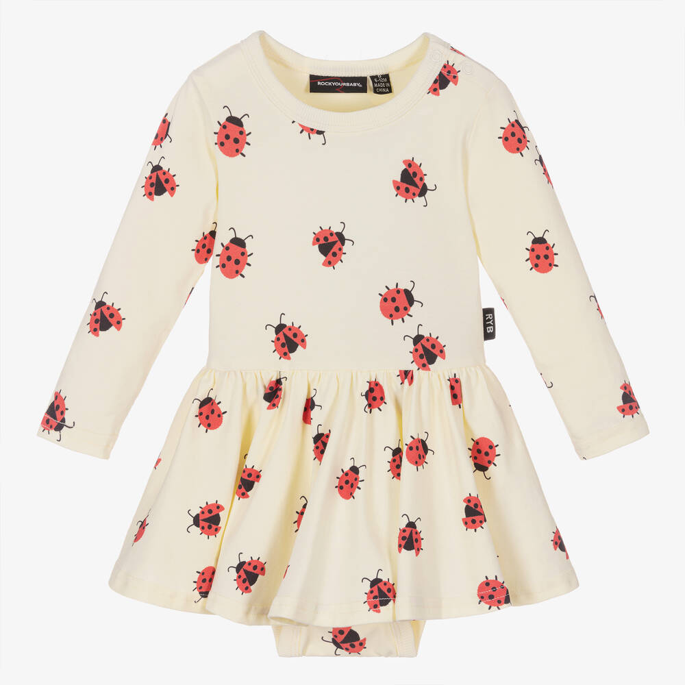 Rock Your Baby - Baby Girls Ivory Ladybug Cotton Dress | Childrensalon