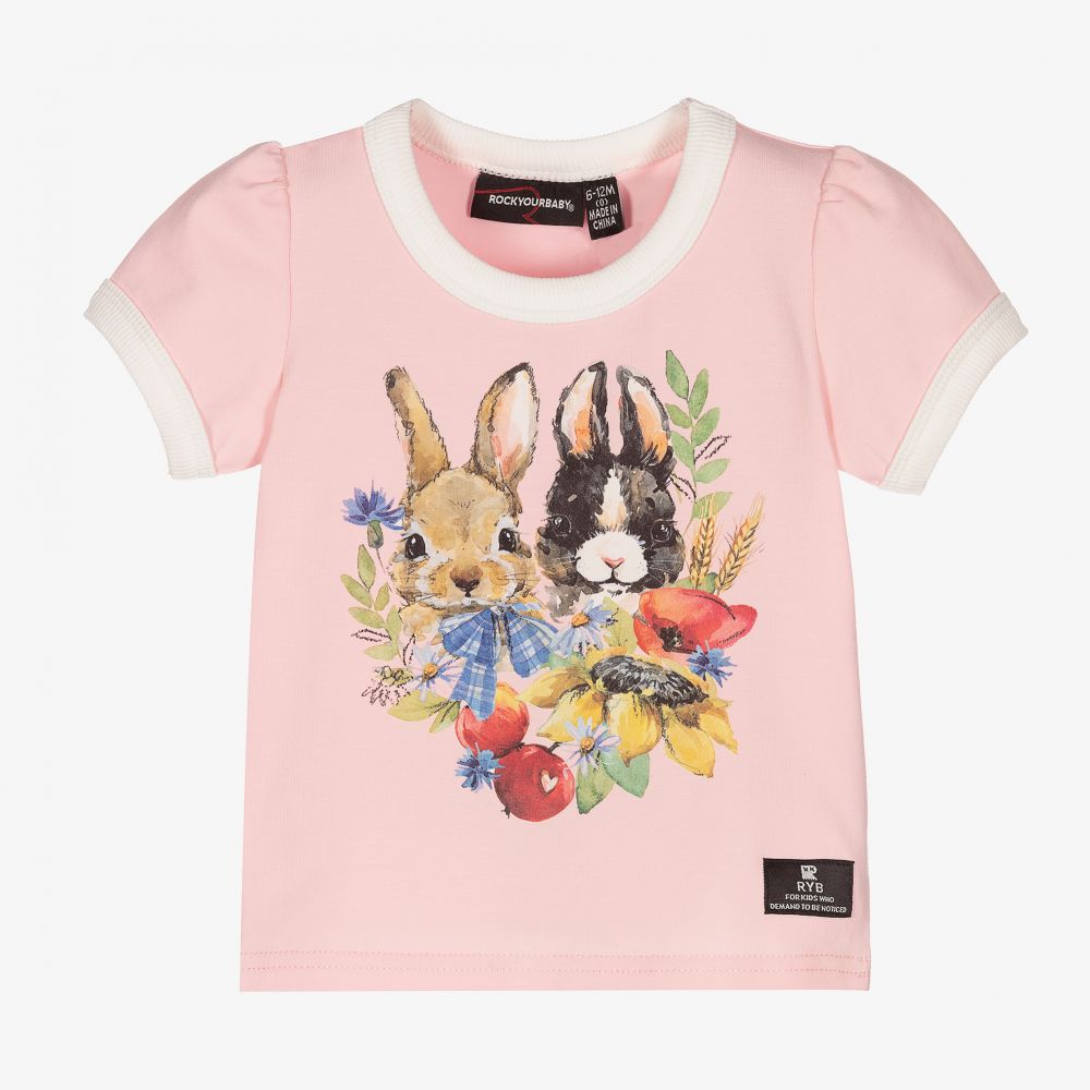 Rock Your Baby - Розовая футболка с кроликами для малышек | Childrensalon