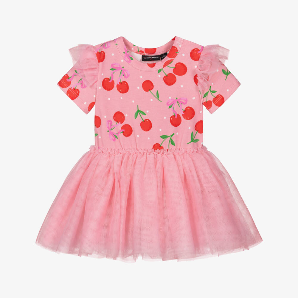 Rock Your Baby-Baby Girls Pink Cherry Jersey & Tulle Dress | Childrensalon Outlet