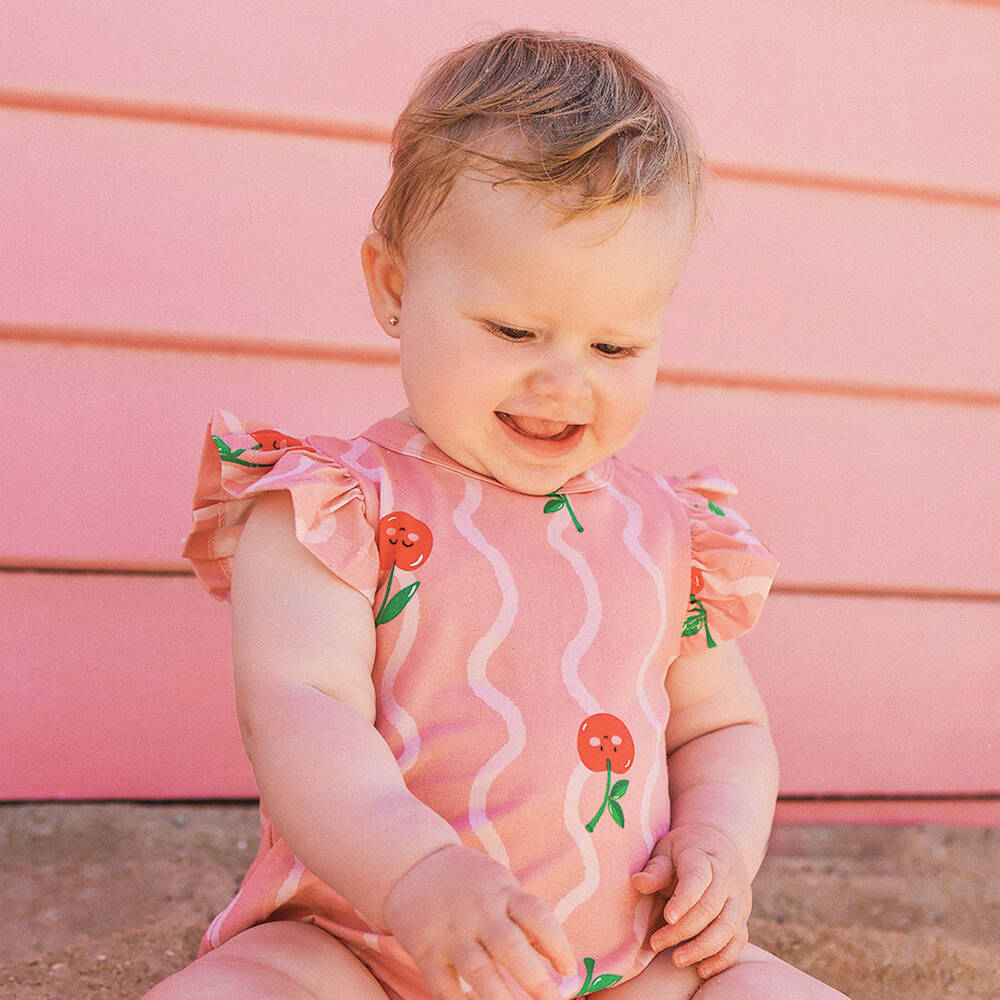Rock Your Baby-Baby Girls Pink Cherry Print Bodysuit | Childrensalon Outlet