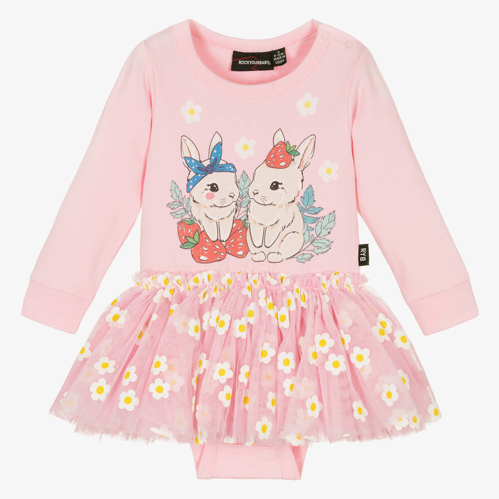 Rock Your Baby - Baby Girls Pink Cotton Bunny Dress | Childrensalon