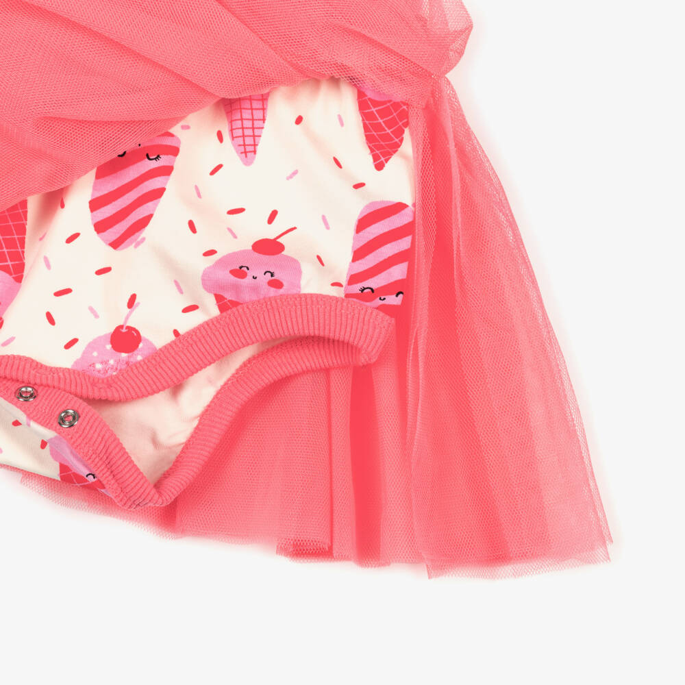 Rock Your Baby-Baby Girls Pink Cotton Jersey & Tulle Ice Cream Print Dress | Childrensalon Outlet
