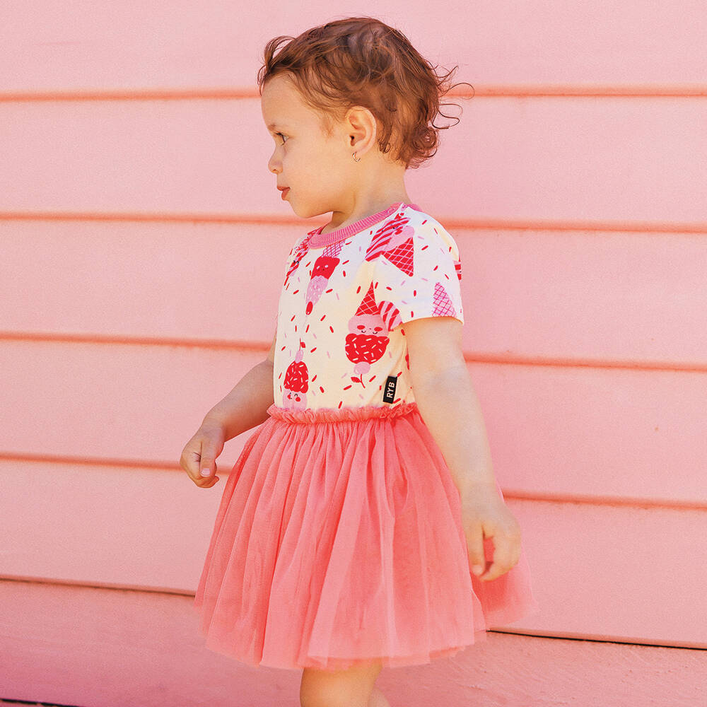 Rock Your Baby-Baby Girls Pink Cotton Jersey & Tulle Ice Cream Print Dress | Childrensalon Outlet