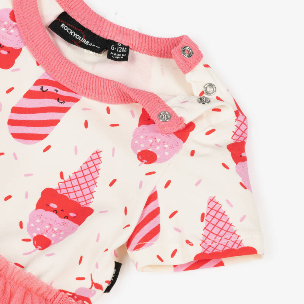 Rock Your Baby-Baby Girls Pink Cotton Jersey & Tulle Ice Cream Print Dress | Childrensalon Outlet