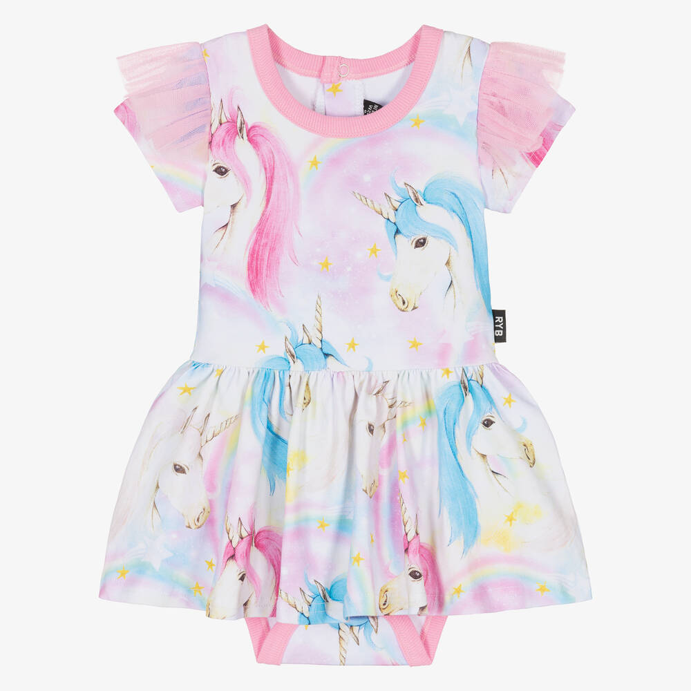 Rock Your Baby - Baby Girls Pink Cotton Unicorn Dress | Childrensalon