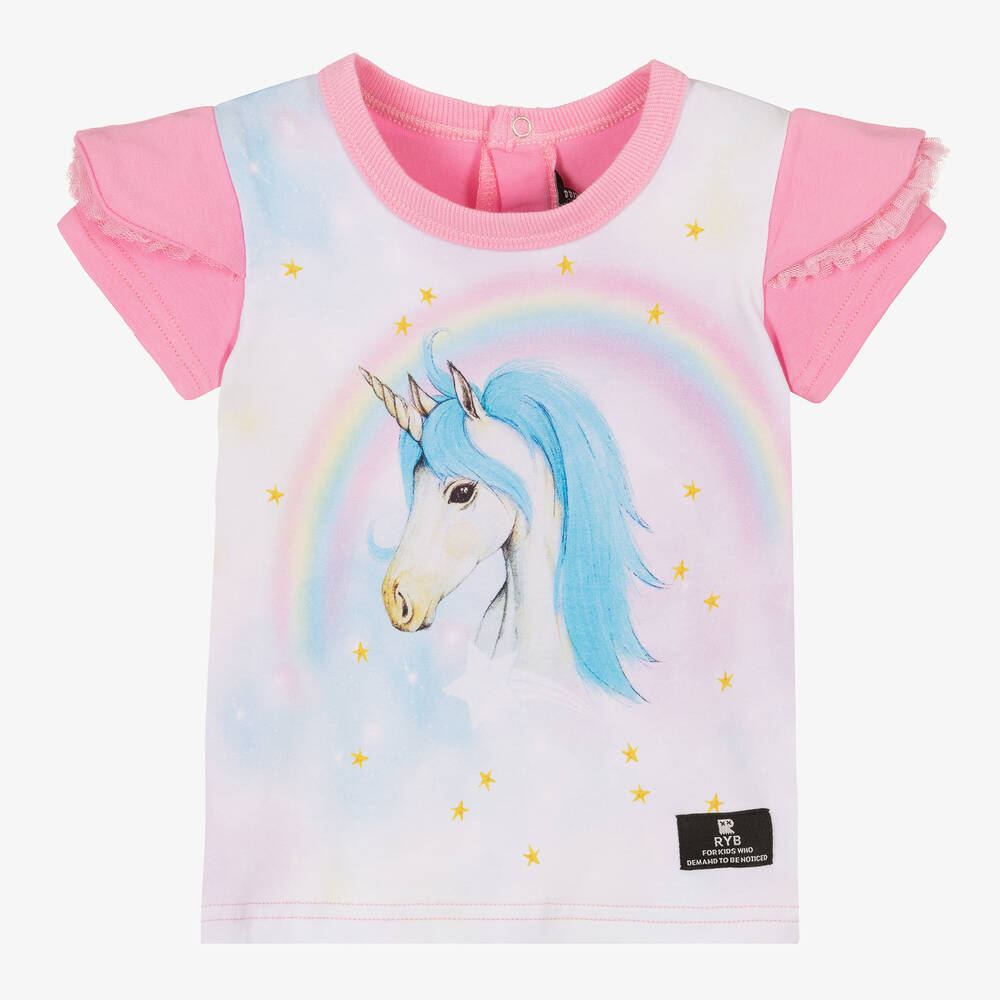 Rock Your Baby - Baby Girls Pink Cotton Unicorn T-Shirt | Childrensalon
