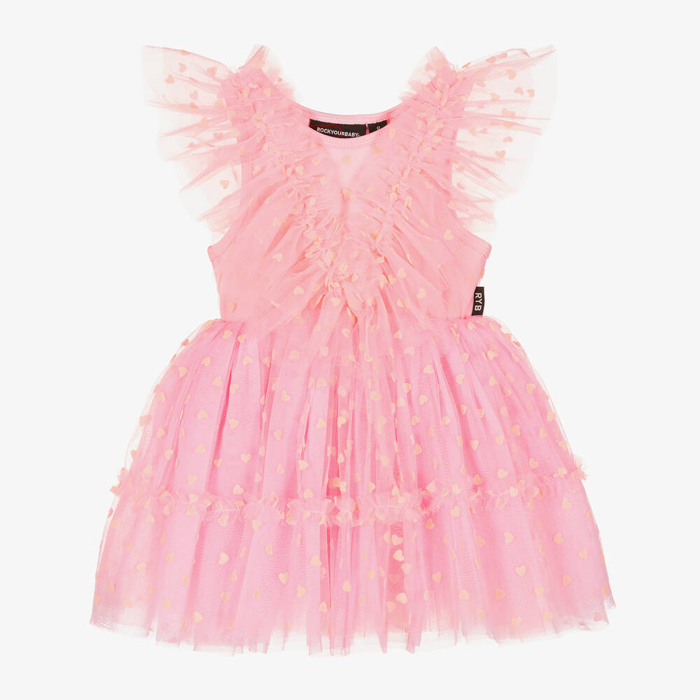 Rock Your Baby-Baby Girls Pink Heart Tulle Dress | Childrensalon Outlet