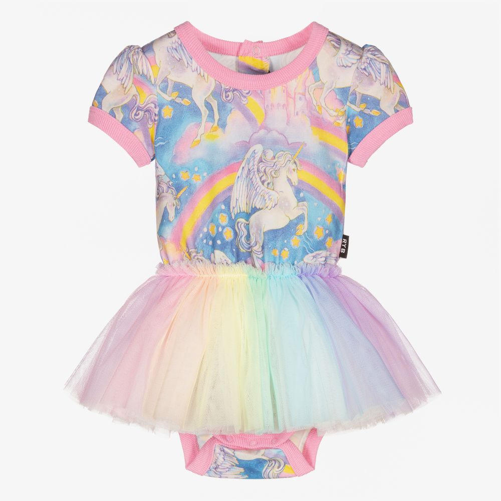 Rock Your Baby - Розовое платье радужной расцветки для малышек | Childrensalon