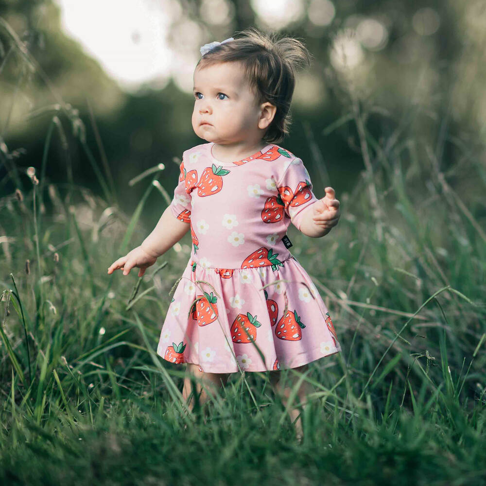 Rock Your Baby Baby Girls Pink Red Strawberry Dress