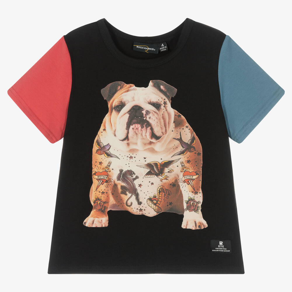 Rock Your Baby - Black Cotton Bulldog T-Shirt | Childrensalon